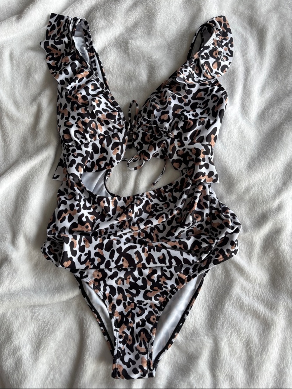 Maternity Leopard Print One-Piece Swimsuit - Ruffle Detail
